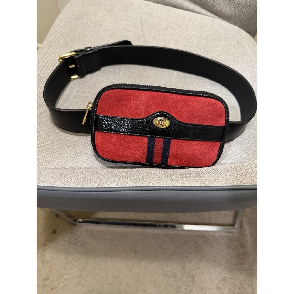 GUCCI Sherry Line Waist Bag Suede Red Gold 519308 Belt Bag